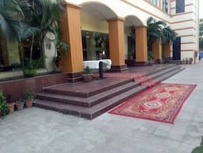Entrance steps with a red carpet